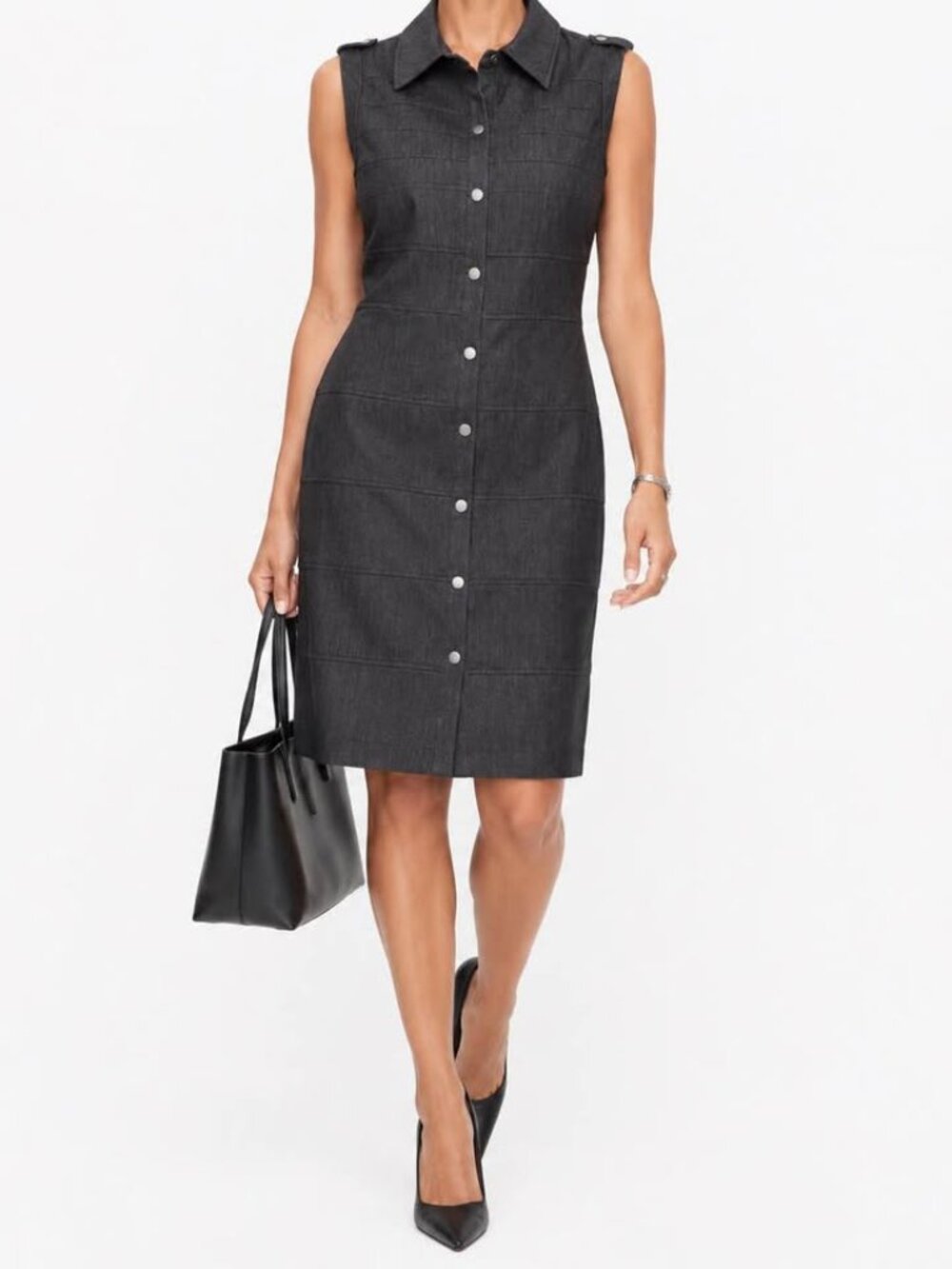 Calvin Klein Collared Gray Snap Front Sleeveless Corpcore Shirt Dress [size 6]